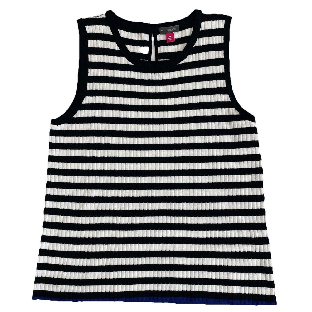 Vince Camuto Women’s Ribbed Knit Sweater Tank M Black White Striped Sleeveless